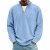 Men Quarter Zip Sweatshirt Long Sleeve Stand Collar Top Solid Color Ribbed Casual Loose Pullover Shirt for Office Gym Street Wear
