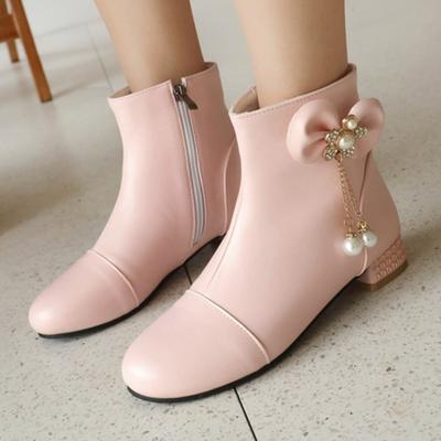 Pink Short Boots Woman Shoes Sweet Crystal 2024 Autumn Winter Ankle Boot For Women Low Heels Black White Party Shoes Large Size