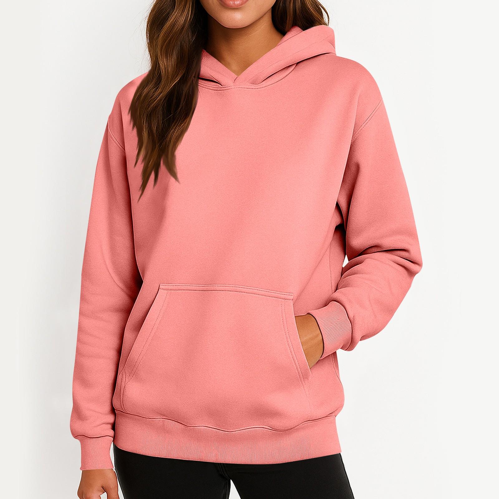 

Ladies Fashionable Solid Color Casual Hooded Pocket Long Sleeved Sweatshirt L
