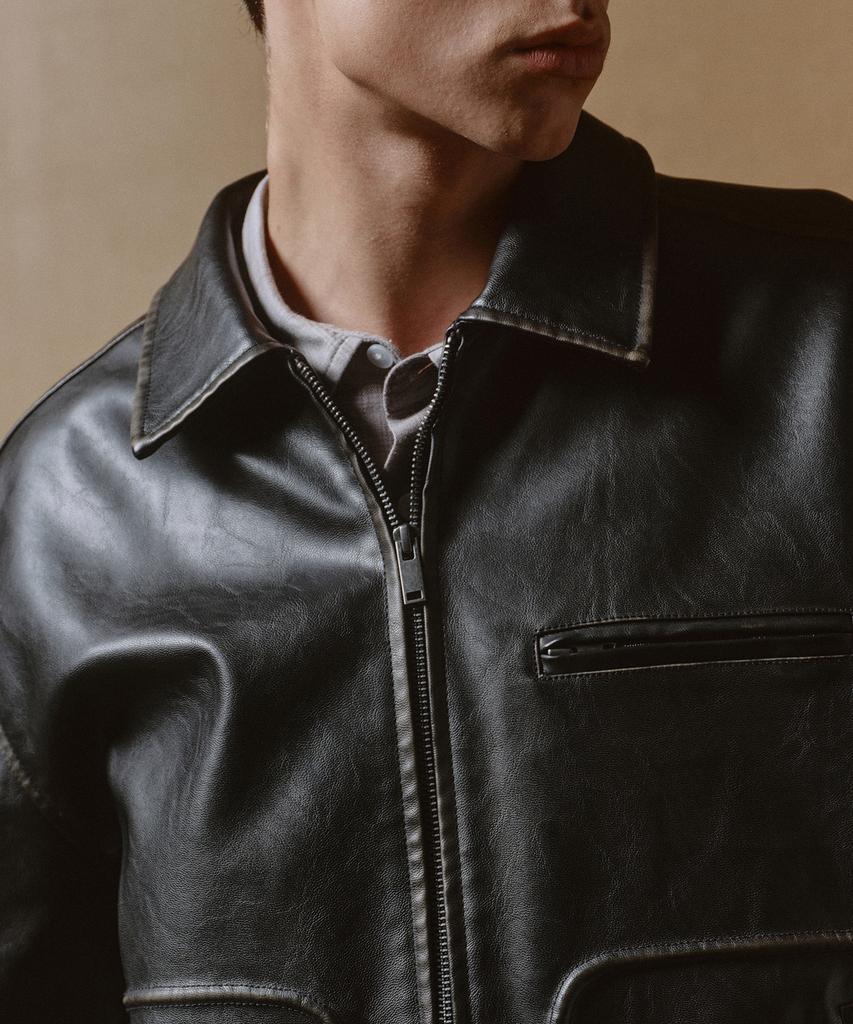 Musinsa Standard Faded Synthetic Leather Drizzler Jacket [Black]