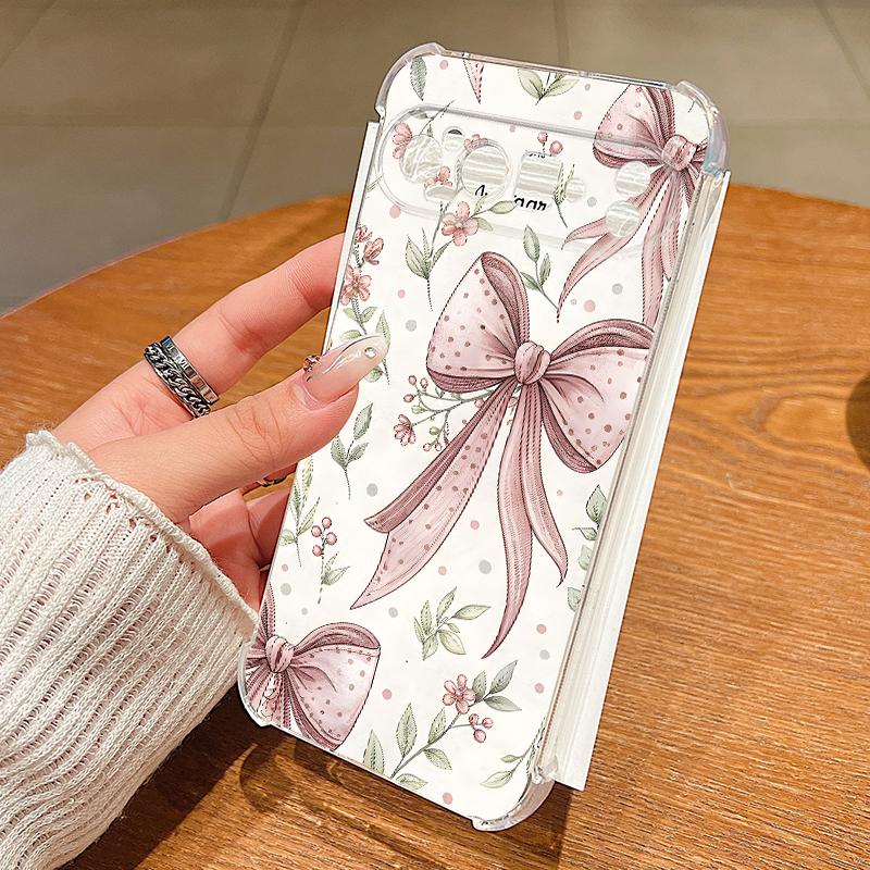 Pink Bowknots Pattern Case For Google Pixel 9 Pro XL 9A Shockproof TPU Silicone Clear Soft Cover