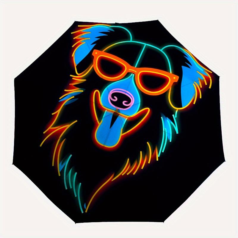 

1pc Neon Dog Face Umbrella - 8-Rib Automatic Open/Close, Fashionable Compact Umbrella for Outdoor Adventures yy250813207