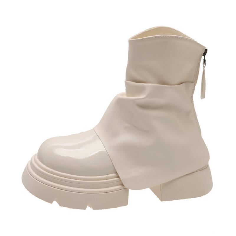Нові осінні білі черевики Мартін жіночі на невеликій товстій підошві, що збільшують зріст, ретро черевики для штанів, британські короткі черевики