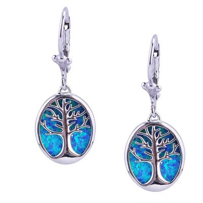 Moda Hayat Ağacı Uzun Sarkan Damla Küpe Kadınlar İçin Boho Sahte Mavi Ateş Opal Femme Açıklama Takı Aksesuarları Hediyeler