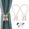 Beige Hand-woven Cotton Curtain Magnetic Tie-backs, 54 Cm - Set of 2