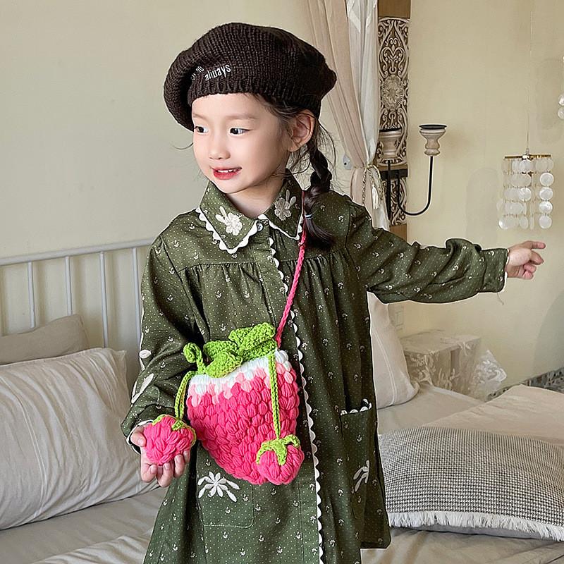 Adorable Korean Style Knitted Strawberry Crossbody Bag For Girls Soft Plush Design