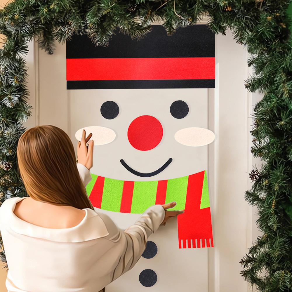 Christmas Nonwoven Attractive Fabric Door And Window Stickers With Joyful Designs Snowman