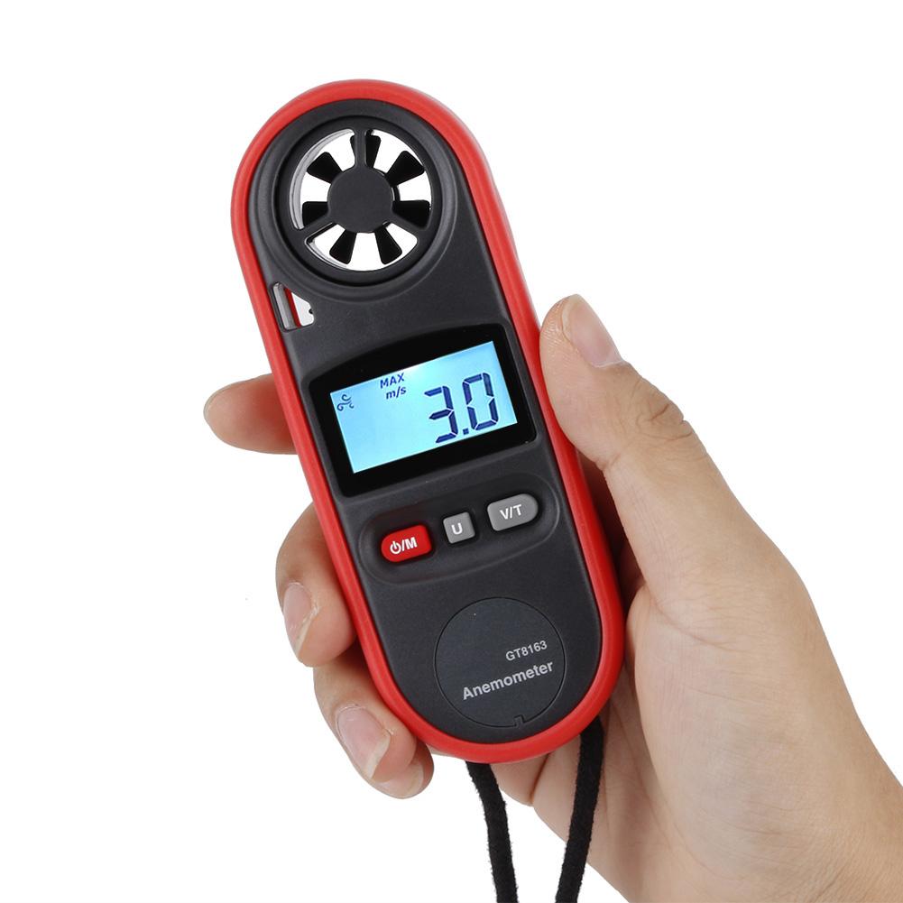 163 Handheld Digital LCD Portable Anemometer Wind Speed Meter Thermometer, Compact Wind Vane Ideal for Weather Enthusiasts, Fishing, and Industrial