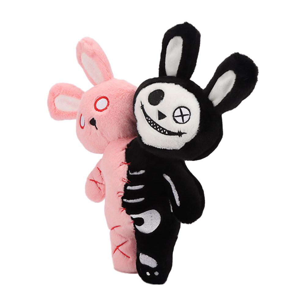 Peluche effrayante Gothique à double tête Crâne Lapin Animal en peluche Jouet lapin Décoration Halloween Cadeau pour enfants