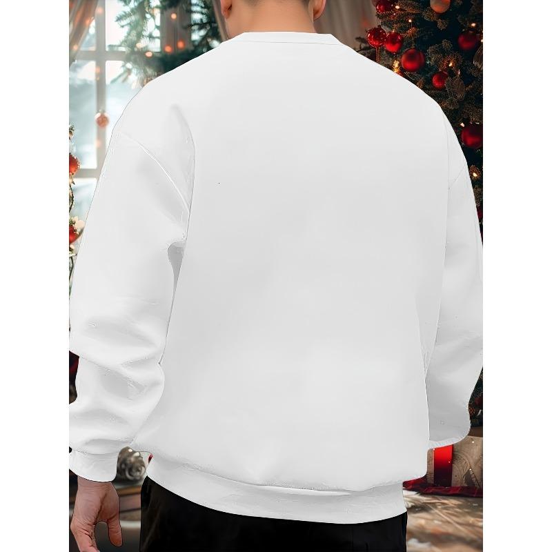 Men's Round Neck Sweatshirt With 67 Number And Christmas Pine Branch Print For Holiday Gatherings.