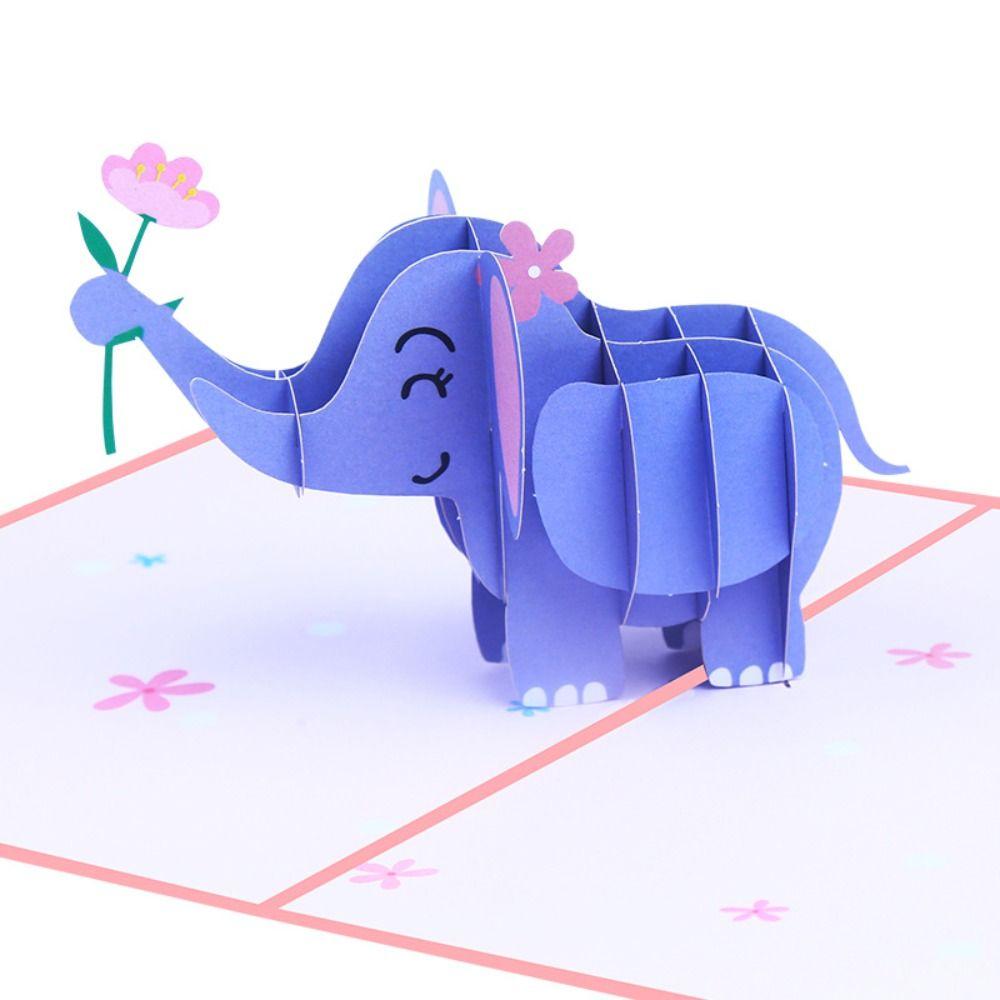Cute Elephant Greeting Card Paper Blessing Card Postcard 3D Pop Up Greeting Card  Valentine's Day