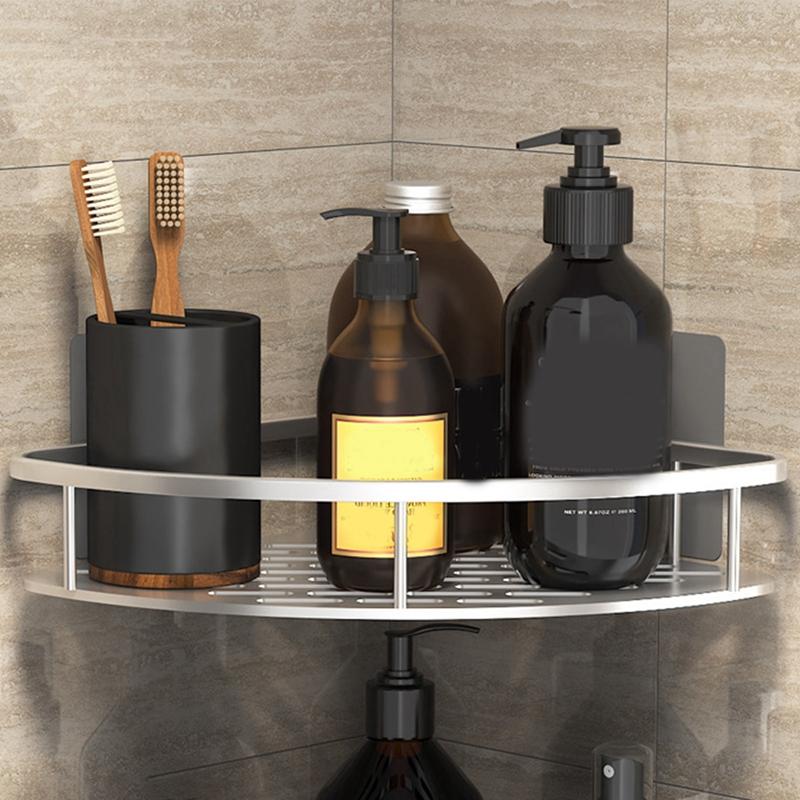Prateleira de banheiro de liga de alumínio, suporte para xampu, organizador de armazenamento de cozinha, prateleiras sem furadeira, prateleira de canto, acessórios para banheiro