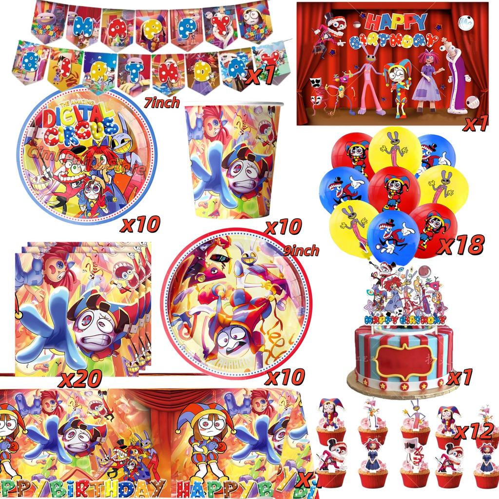 Amazing Tableware Birthday Party Decoration Digitaled Circus Balloon Banner Cake Topper Party Supplies Baby Shower Decor Gifts