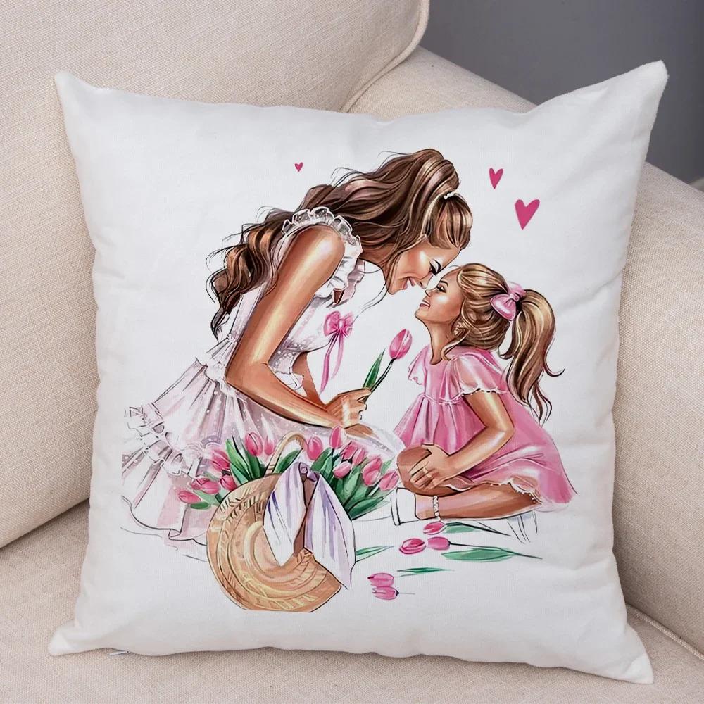 Beautiful Super Mother And Baby Throw Pillow Cover With Short Plush Print For Living Room Sofa Decoration Cushion Cover