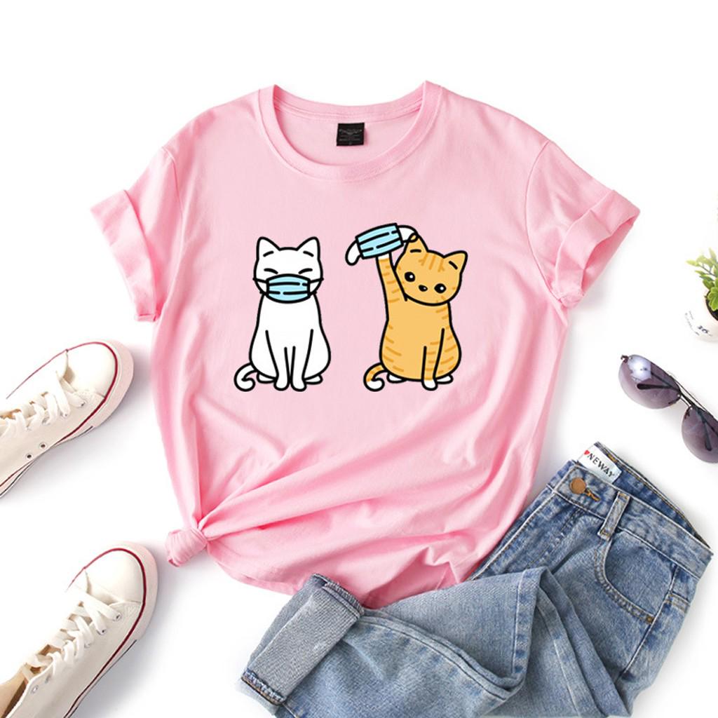 

(SU)Модные женские однотонные футболки с короткими рукавами и принтом