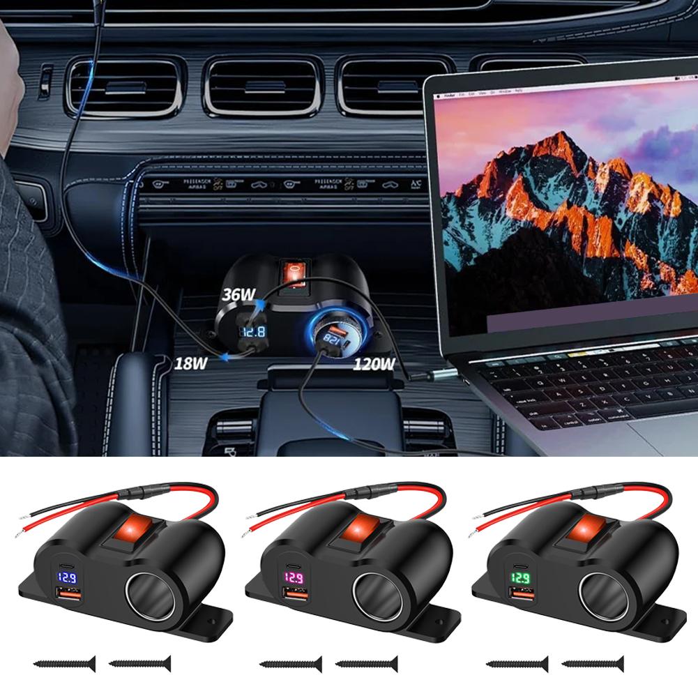 12-24V USB C Ports Socket 36W PD3.0+18W QC3.0 Dual USB Built-in Car Camper Adapter Cigarette Lighter For RV Marine Motorcycle