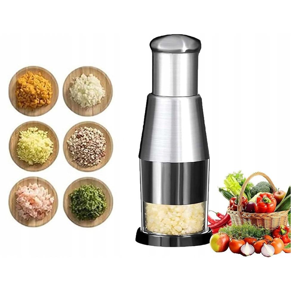Zola Automatic Rotation Vegetable Chopper 5 Blades Stainless Steel Manual Dicer 16x6cm Black/Silver