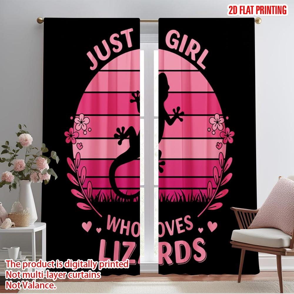 2pcs 2D Flat Printing Curtain Just A Loves Lizards Polyester Without Electricity Seasonal Party & Holiday Decor Perfect for