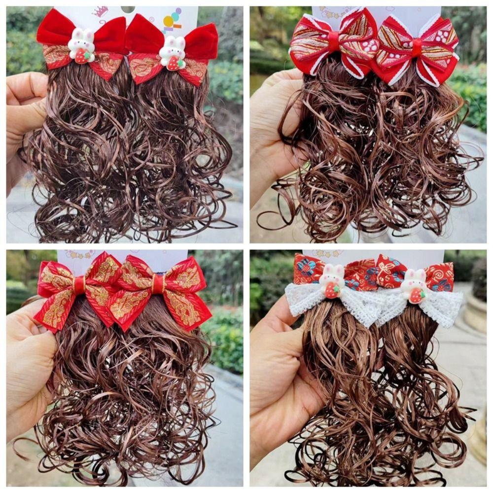 

2pcs Kids Headwear Children s Bow Wig Chinese Style Red Bowknot Hairclip New Year Festive 2