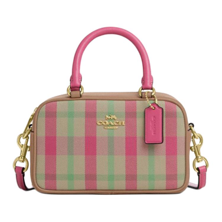 

Coach 19 Brand Logo Color Block Plaid Leather Boston Bag Women Handbags CBI90-IMPMC Basic Set (Bag+Dust Bag)