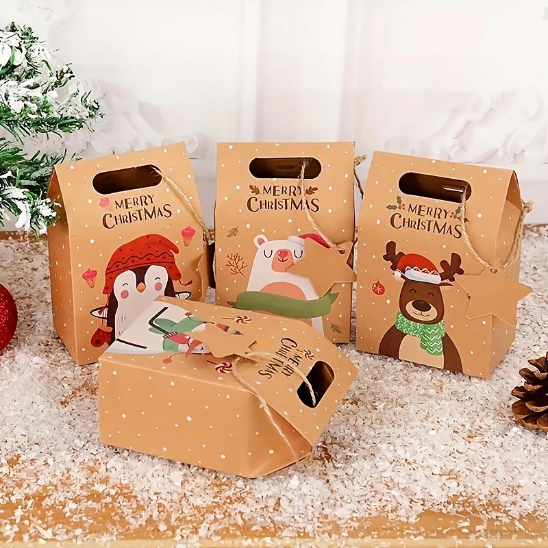 24PCS Eco-Friendly Christmas Candy Packaging Box Brown Kraft Paper Christmas Party Favor Bag 9.4X6X14cm