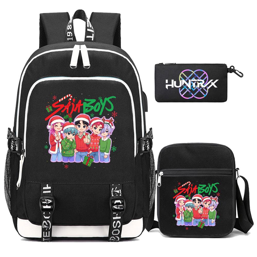3Pcs/set Anime Kpop Demon Hunters Printed Backpack with Shoulder Bag Pencil Case for Teenager Girl Boy Bookbag Large Capacity Waterproof Travel Bag