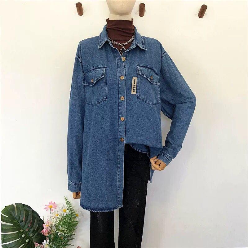 2026 Spring Women's Loose Denim Layering Shirt Jacket - Korean Style Retro Medium-Long Sleeve