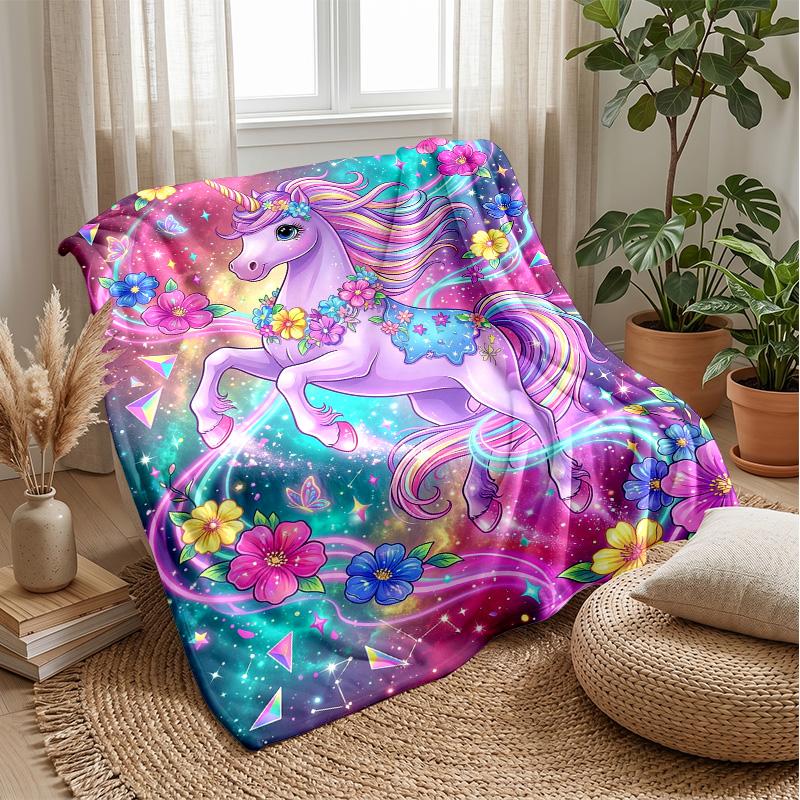 Colorful Unicorn and Rainbow Blanket Personalized Name Flannel Blanket Soft Cozy Plush Throw for Sofa Bed Lightweight Home Decor