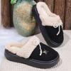 Fashion Fashion Perals Bowknot Fluffy Slippers Women 2025 Warm Faux Fur Platform Slides Woman Outdoor Comfort Non Slip Cotton Slippers
