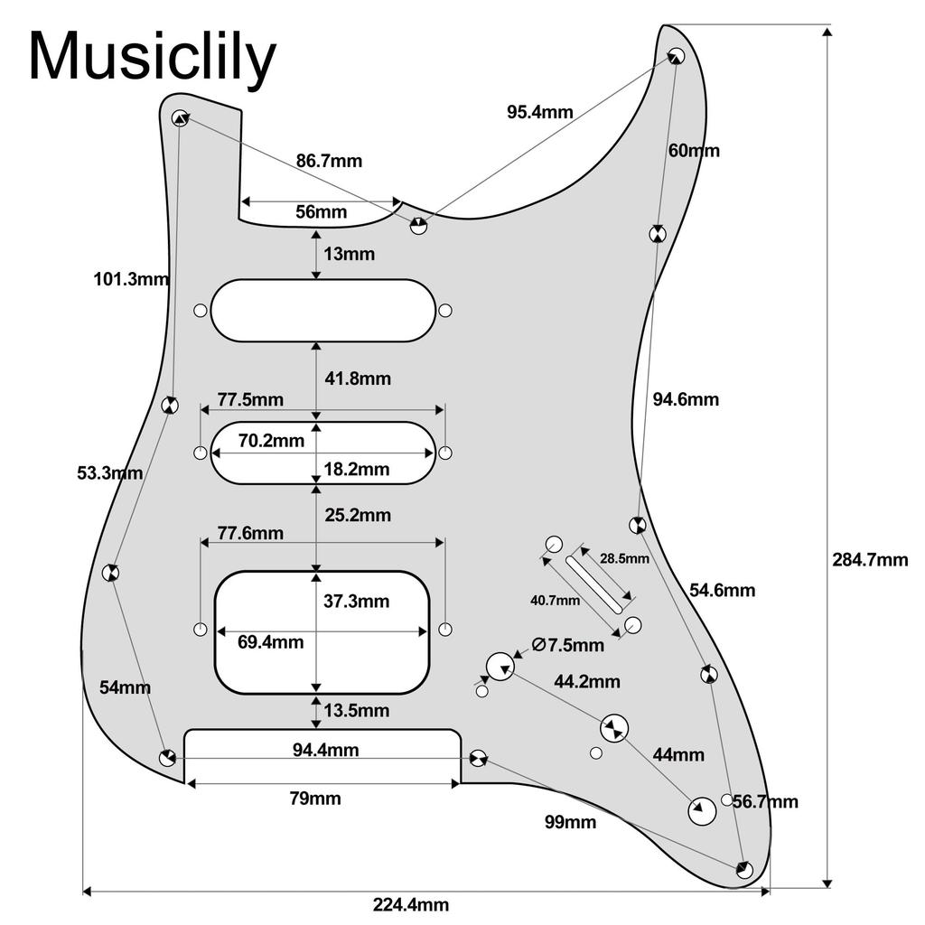 Musiclily Pro 11-Hole ST HSS Pickguard for Squier Sonic Strat Electric Guitars, 3-Ply, Black