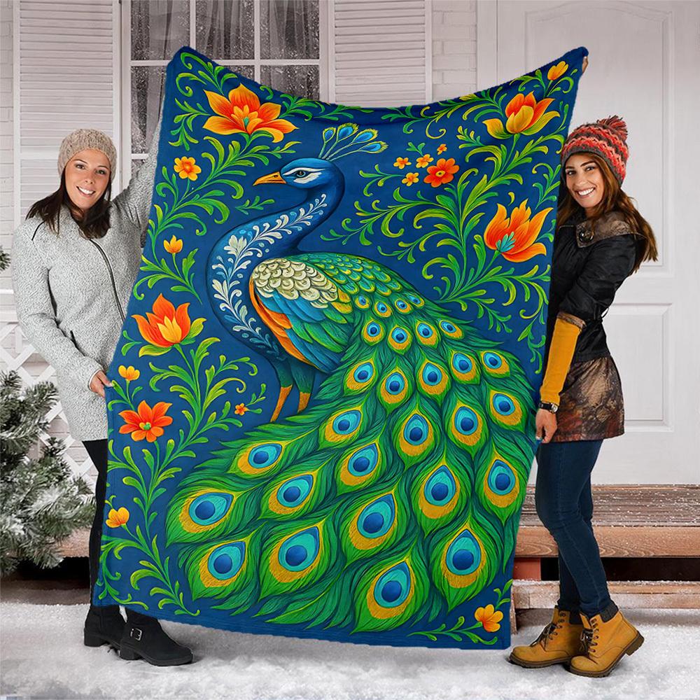 Peacock Feather Outdoor Blanket, Soft And Comfortable Blanket, Casual Warm Outdoor Blanket, Camping Travel Blanket, Good Birthday Gift 1164