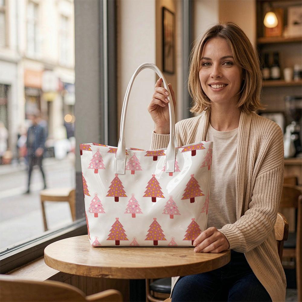 Cute Pink Tree Pattern Shoulder Bag Fashionable Large Capacity Casual Daily Tote Bag for Ladies Trendy Portable Travel Handbag