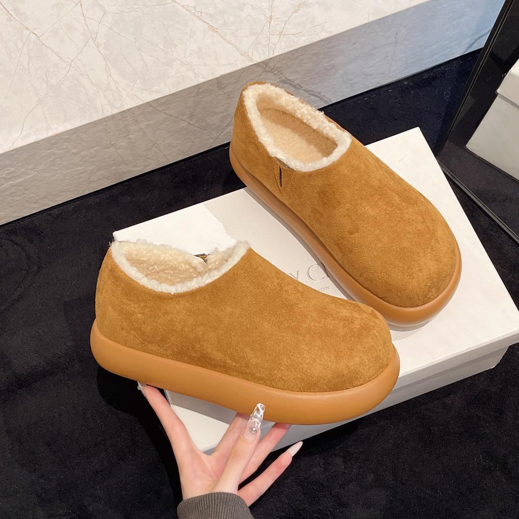 Small potato flat bottom women's velvet warm one-pedal women's shoes new winter beanie shoes cotton shoes