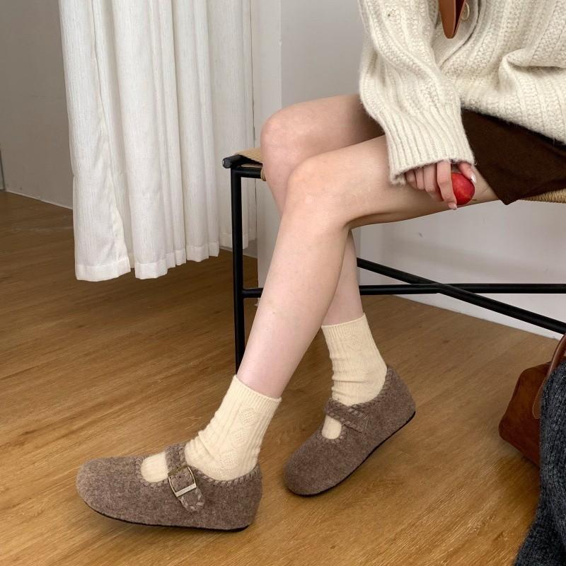 Flat Bottom Round Head Leopard Print Plush Shoes Women's Outer Wear 2025 New Autumn and Winter Mary Jane Single Shoes Plush Cotton Shoes