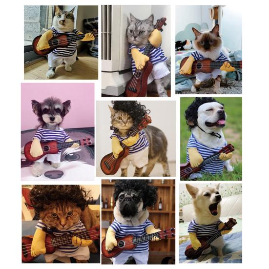 Halloween Haustier Verwandlungskleid Lustiges Gitarristen-Outfit für Hunde Katzen Haustier Stehkleid für Festivals Partys
