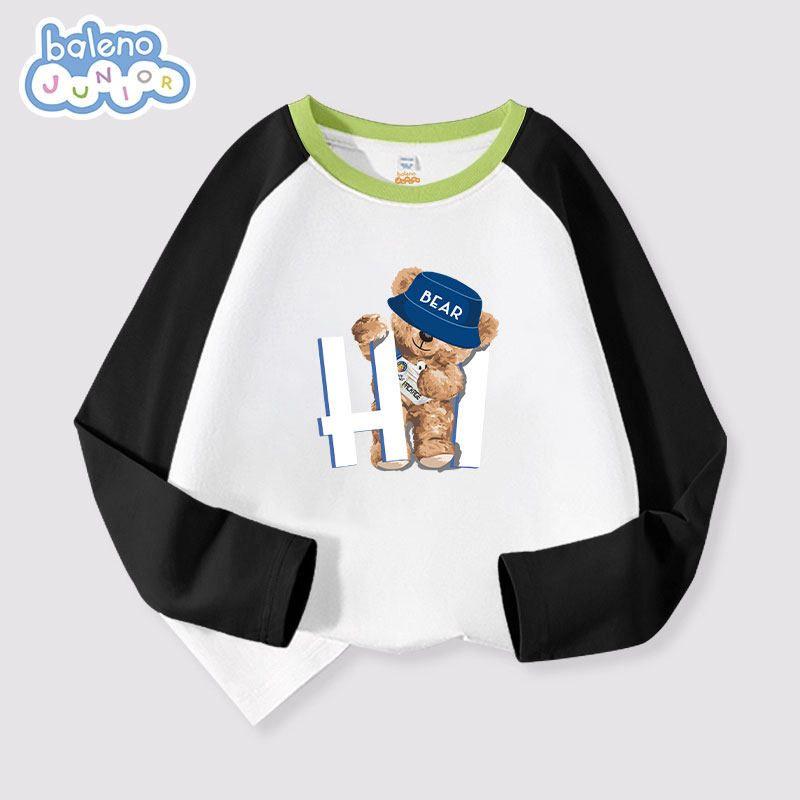 Baleno Kids Boys  Long Sleeve T-Shirt, Spring and Autumn Style, Children s Autumn Pure Cotton Base Shirt, Boys  Thin Autumn Clothing [Fashionable Cotton Style] Black/Tb Plush Bear 140