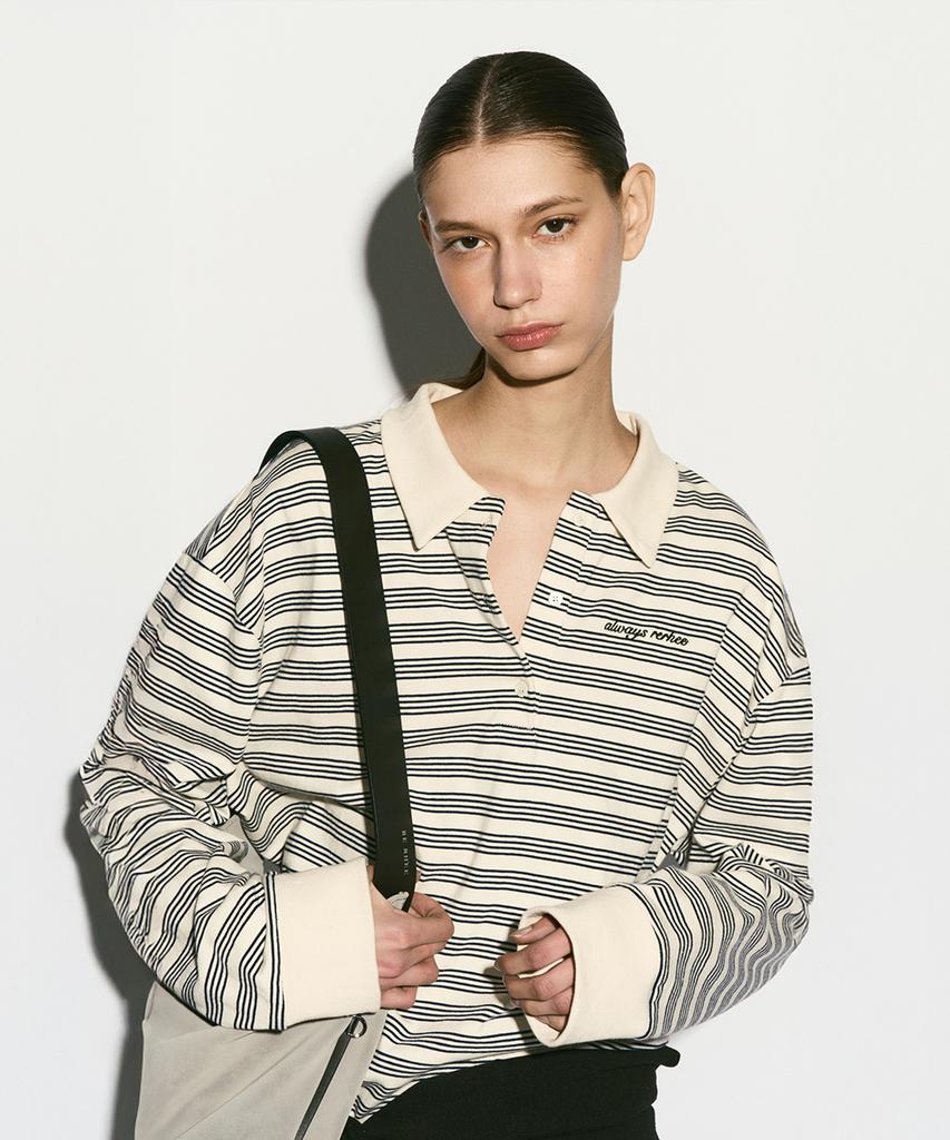 RE RHEE Rugby Striped Unisex Polo Shirt Ivory