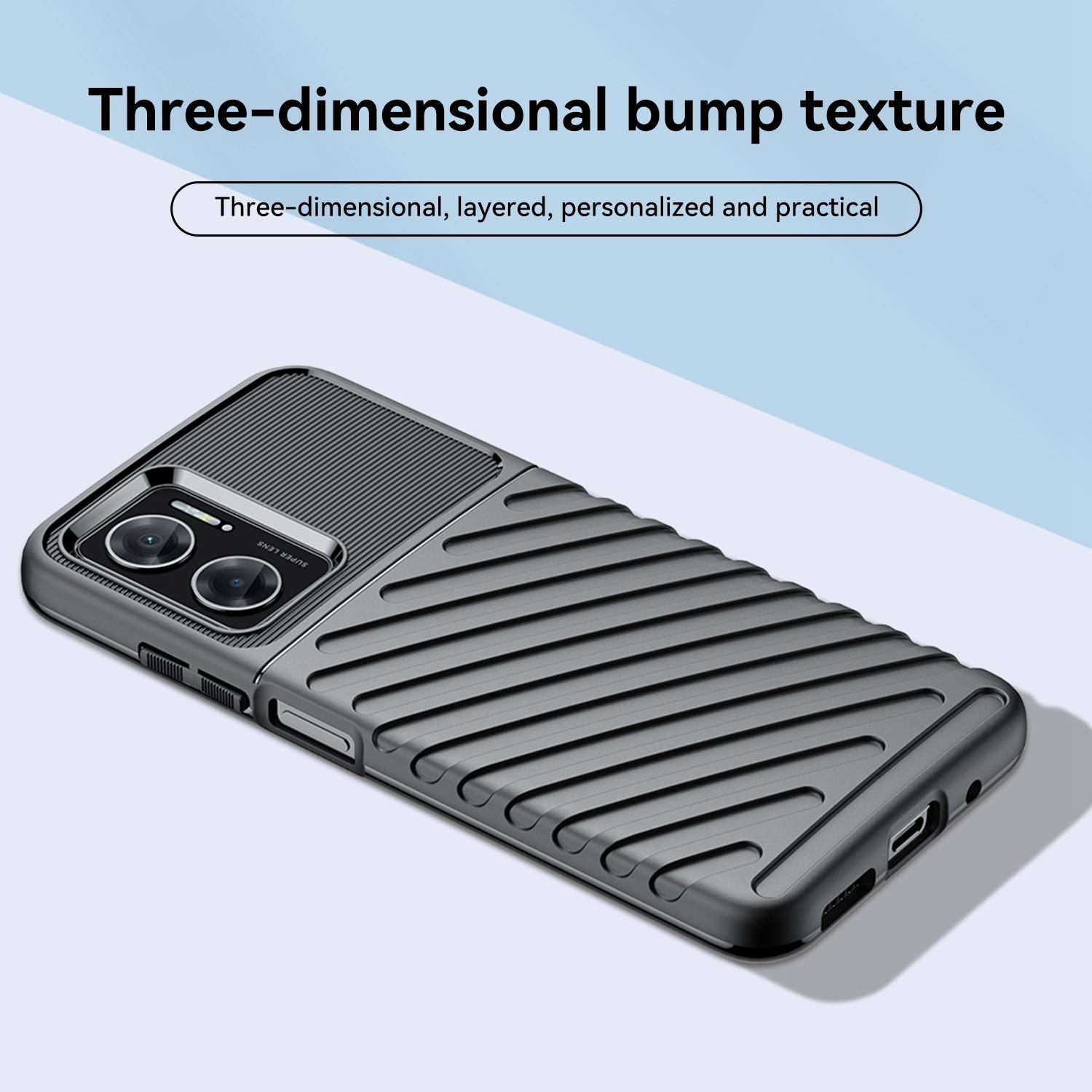

For Xiaomi Redmi Note 11E 5G/Redmi 10 5G/10 Prime+ 5G Thunder Series Twill Texture Flexible TPU Case Thickened Drop-proof Mobile Phone Cover Black