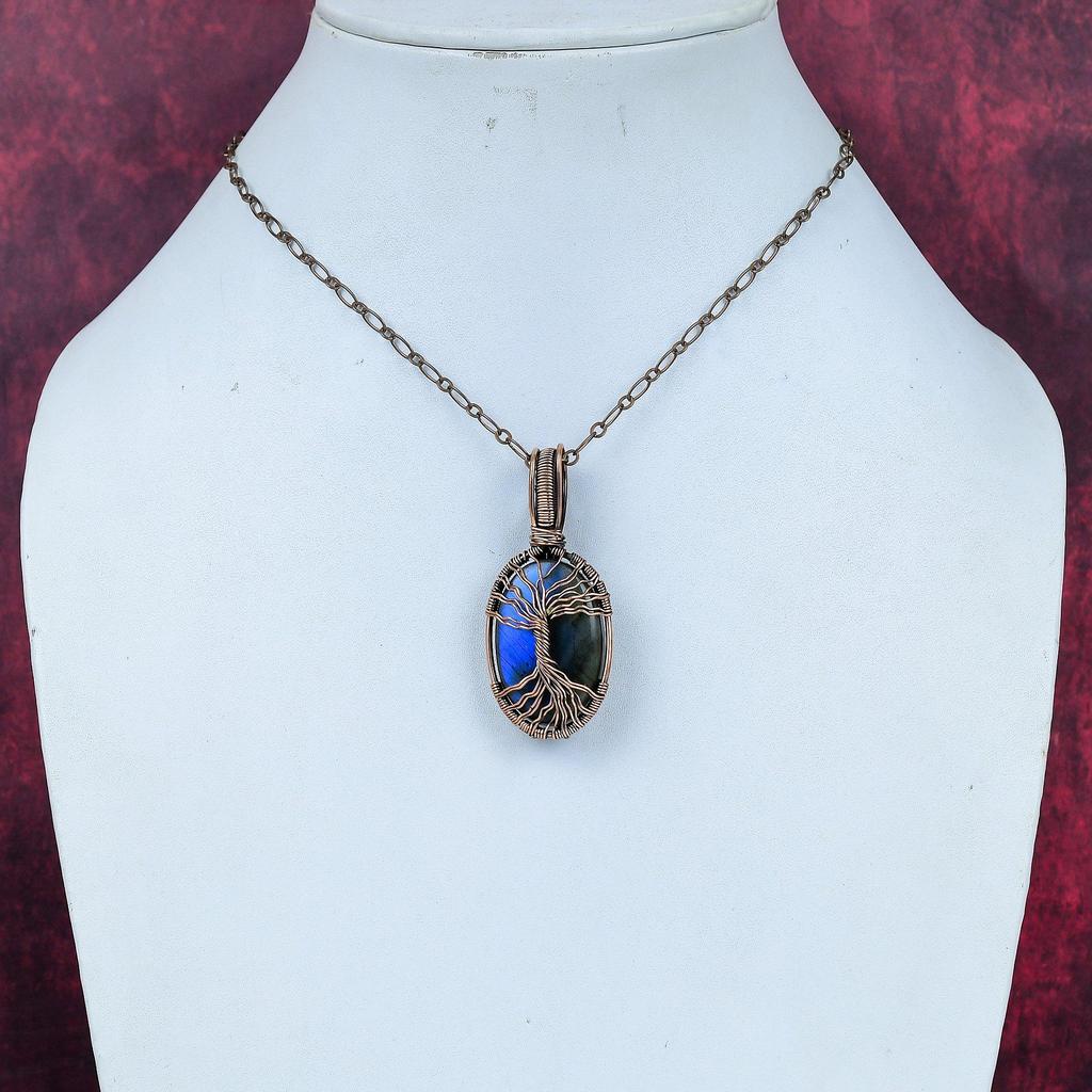 Tree of Life Labradorite Pendant Copper Wire Wrapped Gemstone Pendant Designer Copper Jewelry Handmade Pendant Decent Jewelry Gifts for Wife