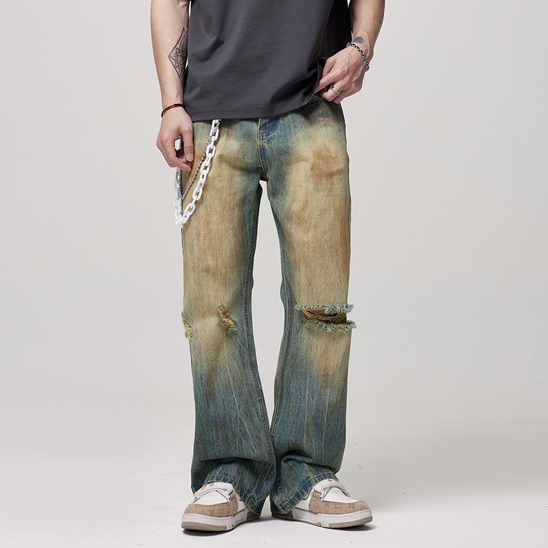 Jeans men wash old ripped micro-horn