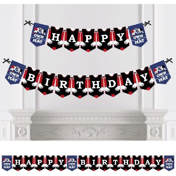 Big Dot of Happiness Own the Mat - Wrestling - Birthday Party Bunting Banner - Birthday Party Decorations - Happy Birthday