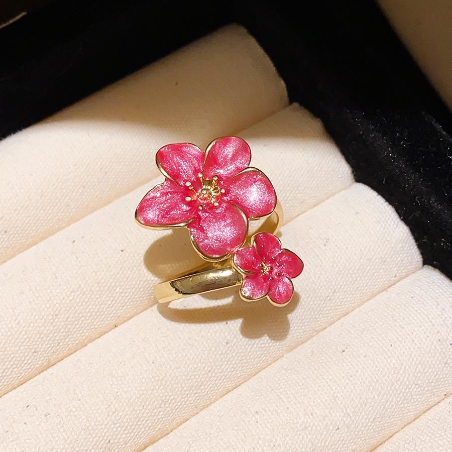 European & American Drip Oil Metal Flower Double-layer Ring: High-end Versatile Index Finger Jewelry