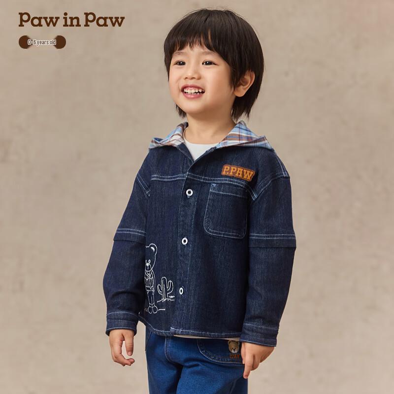 

Дитяча джинсова куртка з капюшоном PawinPaw для хлопчика з мультяшним ведмедиком, тепла 90