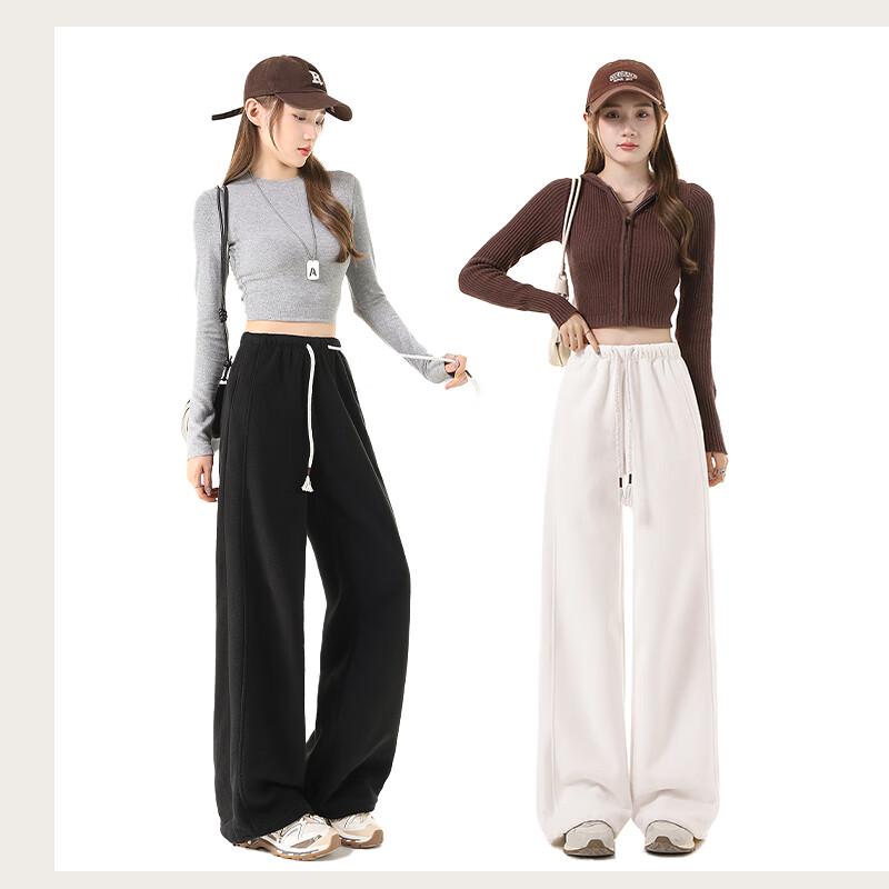 MJ STYLE Women's Double-Sided Fleece Wide-Leg Sweatpants