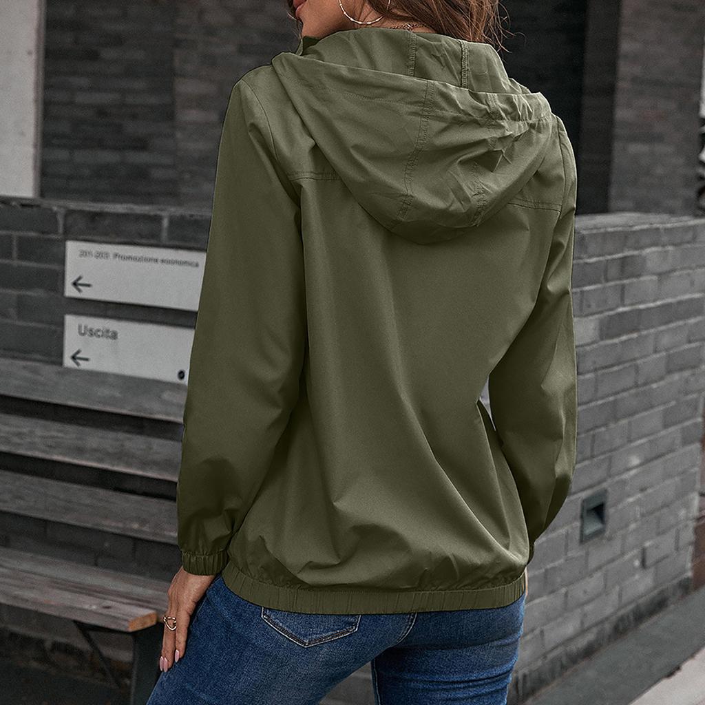 Modische, schlichte, einfarbige Outdoor-Sport-Einreiher-Tasche mit wind- und regenfester Windjacke für Damen