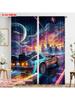 2pcs, Plane Printing Window Curtain Cool Racing Car Polyester (without Rod) Versatile All Perfect for Bedroom & Living Room