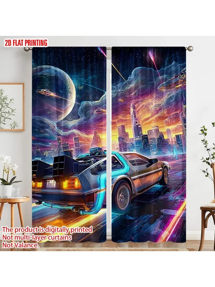 

Set Of 2 Plane Printing Window Curtain Cool Racing Car Polyester Without Rod Versatile All Perfect Bedroom Living Room Curtains Made Area Treatment W100*H70(CM)-Hooks&1PCS