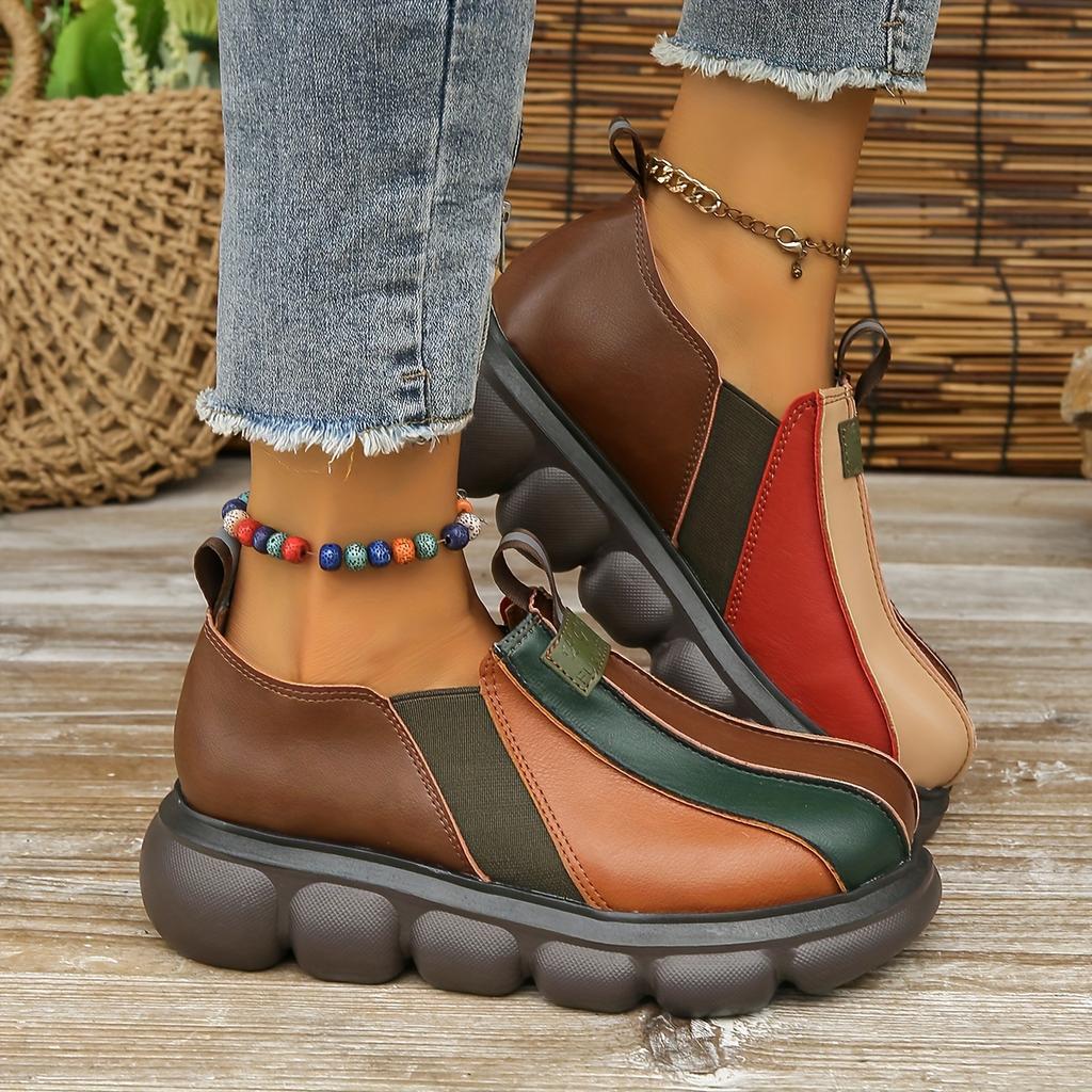 Stylish Women's Multicolor Patchwork Loafers - Comfortable Slip-On, Thick Sole, Round Toe, Faux Cover Casual Shoes for All Seasons, Dressy Shoes