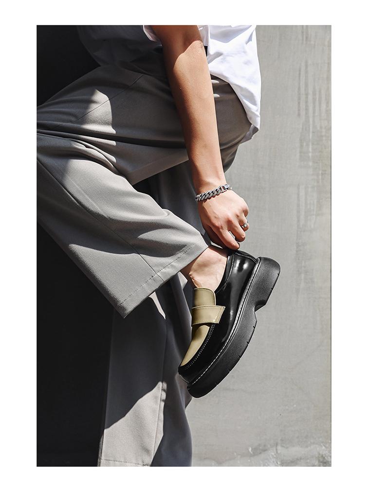 Spring 2024 Round Toe Leather Slip-on Shoes with Thick Sole - British Style, Low Heel, Casual Business Fashion (Model 96599-J)