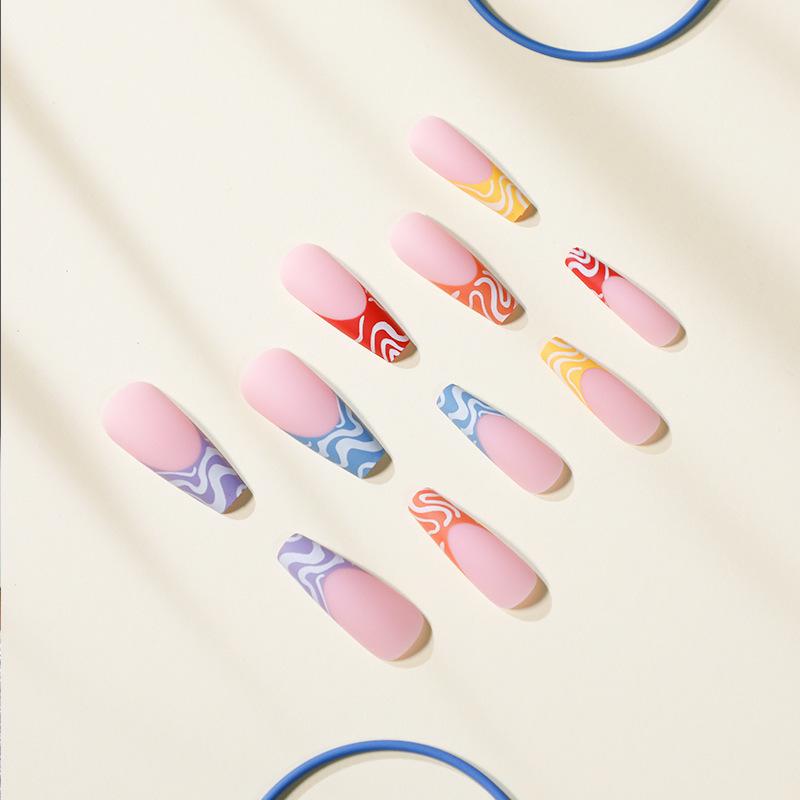 Rainbow Wave Nail Art Stickers - Wearable, Finished False Nails
